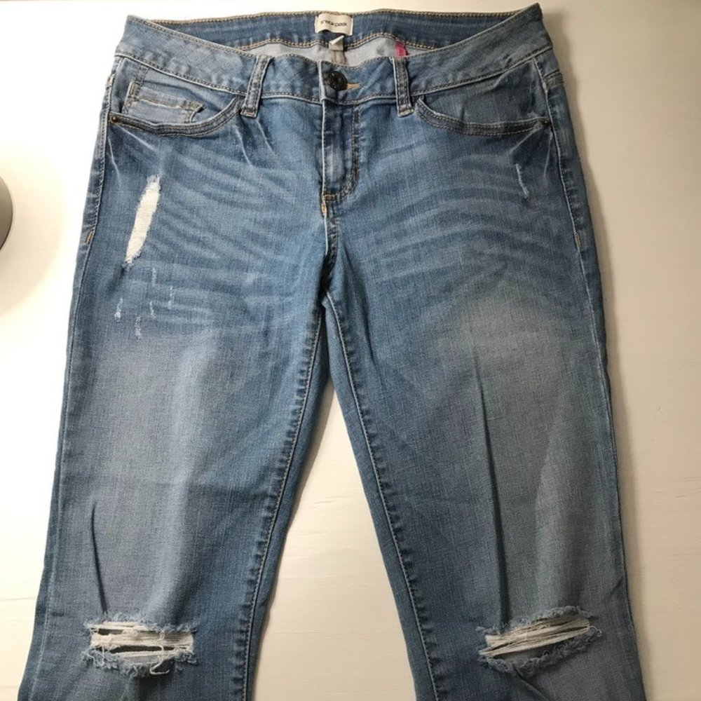 Sneak Peek Boyfriend Distressed Skinny Jeans
